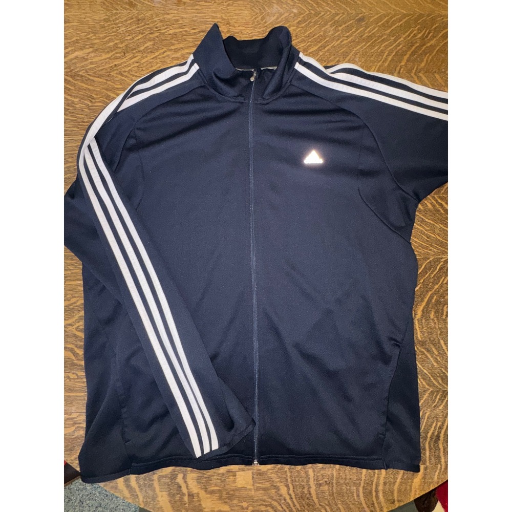 Adidas Mens 2XL Navy Blue 2010 3-Stripe Full Zip Track Jacket Athletic Warm Up